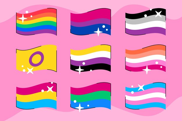 Banderas planas lgbt dibujadas a mano del mes del orgullo