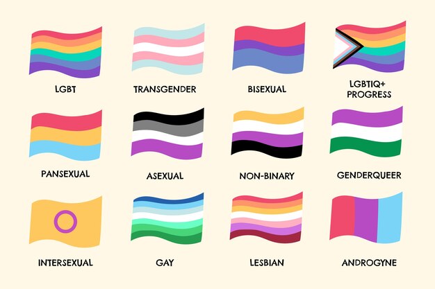 Banderas planas lgbt dibujadas a mano del mes del orgullo