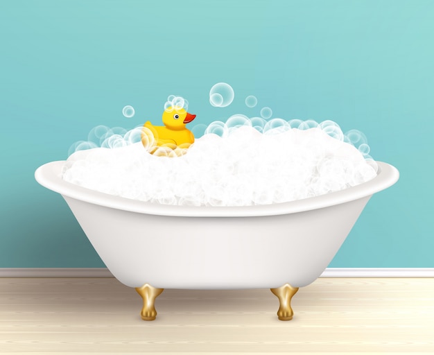 Bañera con cartel de espuma