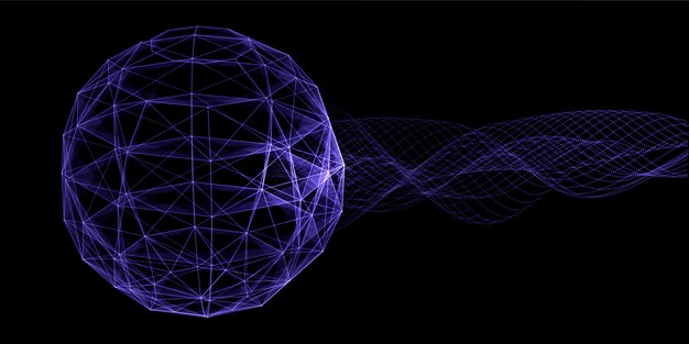 Banner abstracto con un diseño de globo plexo y partículas fluidas