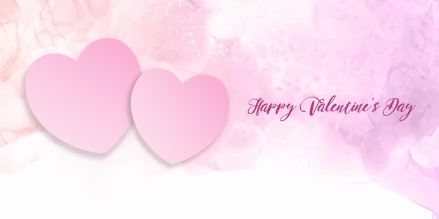 Banner de acuarela del día de San Valentín con diseño de corazones