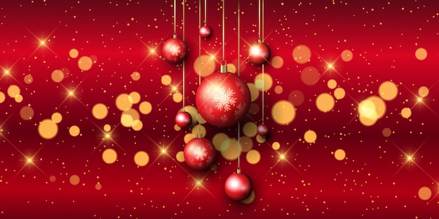 Banner de adorno de Navidad con luces bokeh