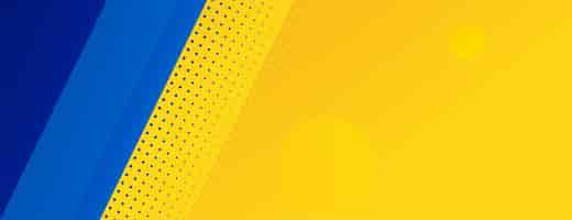 Vector gratuito banner amarillo con formas de líneas azules y medios tonos