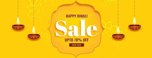 Vector gratuito banner amarillo para la venta del festival de diwali