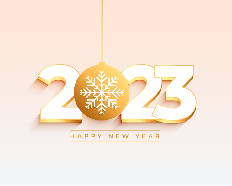 Vector gratuito banner de año nuevo 2023 con ilustración de vector de diseño de copo de nieve colgante