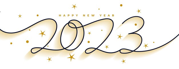 Banner de año nuevo con letras de estilo de línea creativa 2023