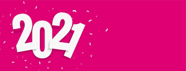 Banner de año nuevo rosa 2021 con confeti de celebración