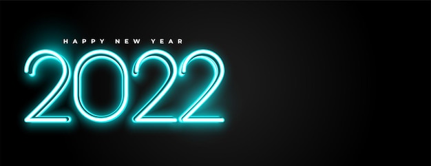 Banner de año nuevo de texto de neón brillante 3d estilo 2022