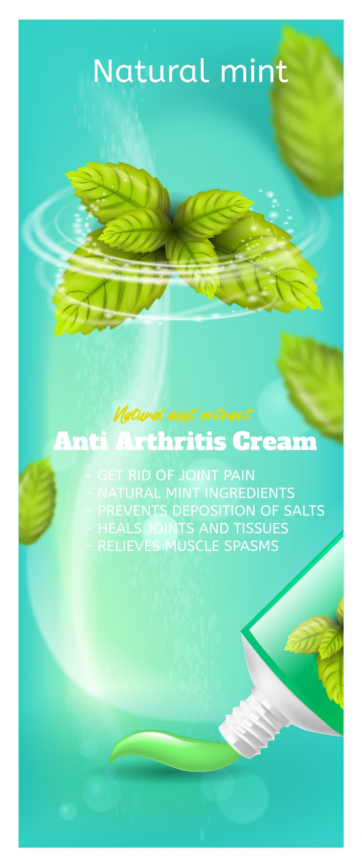Vector gratuito banner anti artritis crema extracto de menta natural