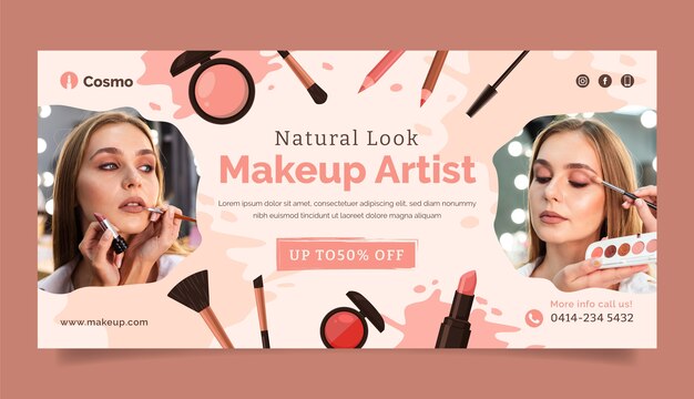 Banner de artista de maquillaje de textura plana dibujada a mano