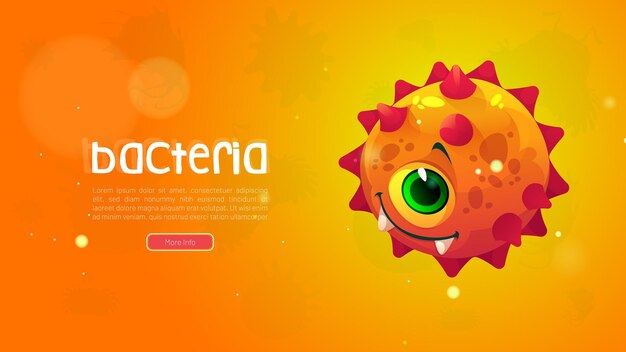 Banner de bacterias con lindo personaje de microbio redondo