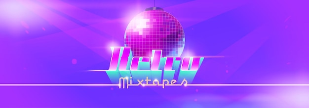 Banner de baile retro mixtape con bola de discoteca