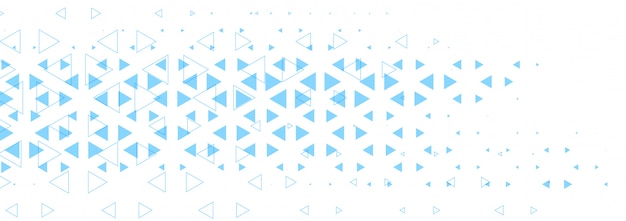 Banner blanco abstracto con diseño de formas de triángulo azul