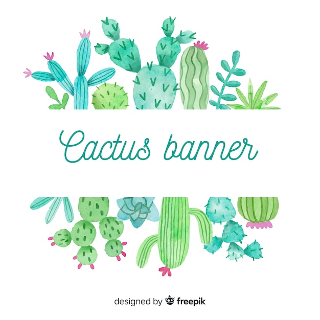 Banner en blanco de cactus en acuarela