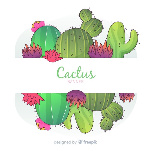 Banner en blanco con cactus en acuarela