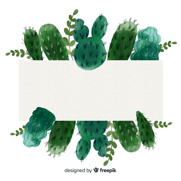 Banner en blanco con cactus en acuarela