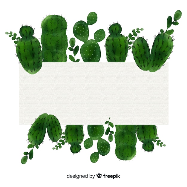 Vector gratuito banner en blanco con cactus en acuarela