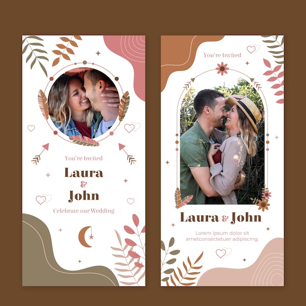 Banner de boda boho dibujado a mano vertical