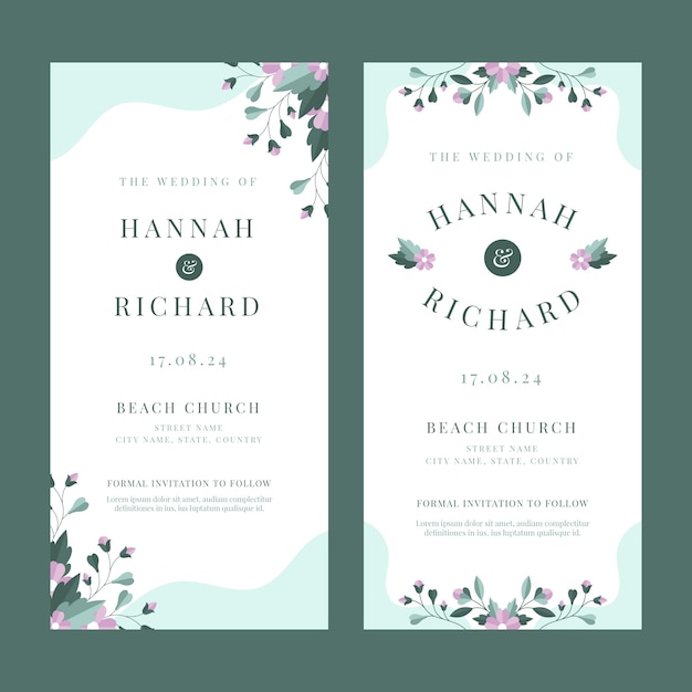 Banner de boda floral de diseño plano vertical