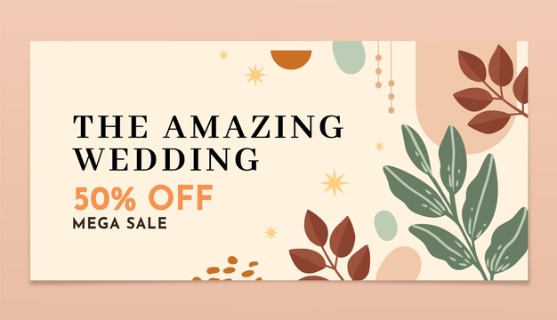 Banner boho plano dibujado a mano de boda