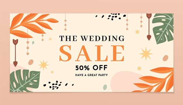 Banner boho plano dibujado a mano de boda