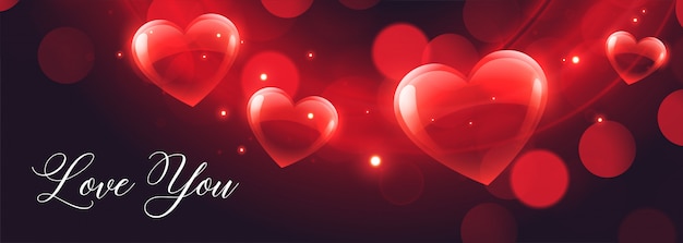 Banner de bokeh de corazones brillantes para el día de San Valentín