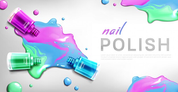 Banner de botellas 3d de esmalte de uñas