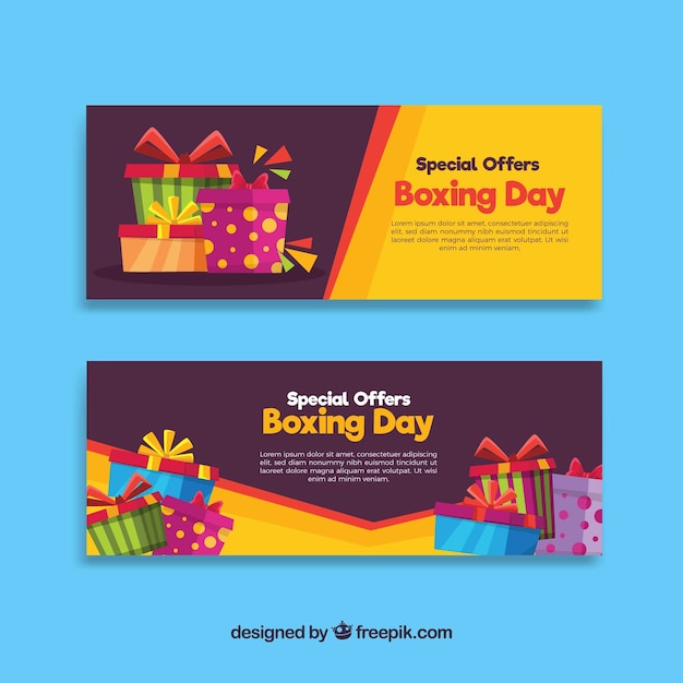 Vector gratuito banner de boxing day con fondo amarillo