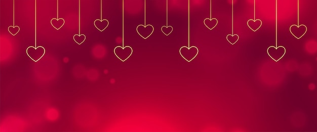 Vector gratuito banner brillante de corazones dorados de estilo colgante para publicación en redes sociales