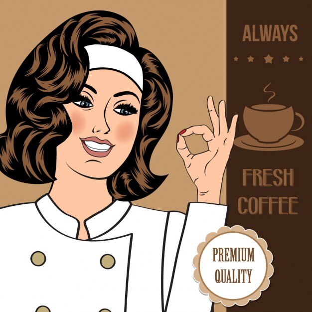 banner de café con una mujer hermosa cocinera