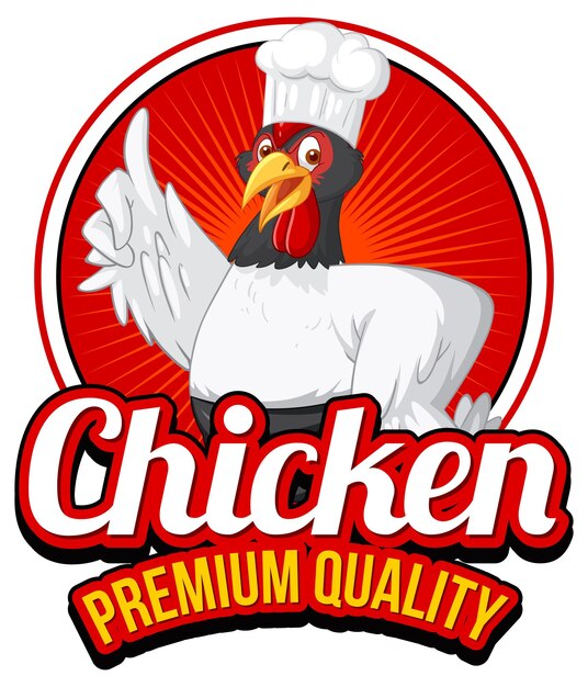 Banner de calidad premium de pollo con personaje de dibujos animados de chef de pollo