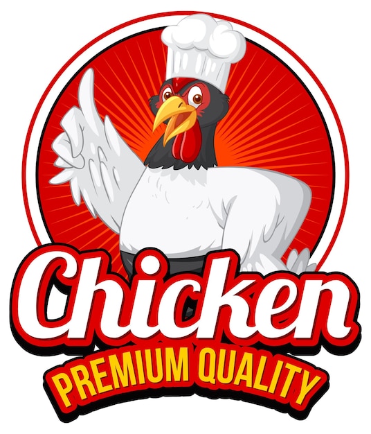 Banner de calidad premium de pollo con personaje de dibujos animados de chef de pollo