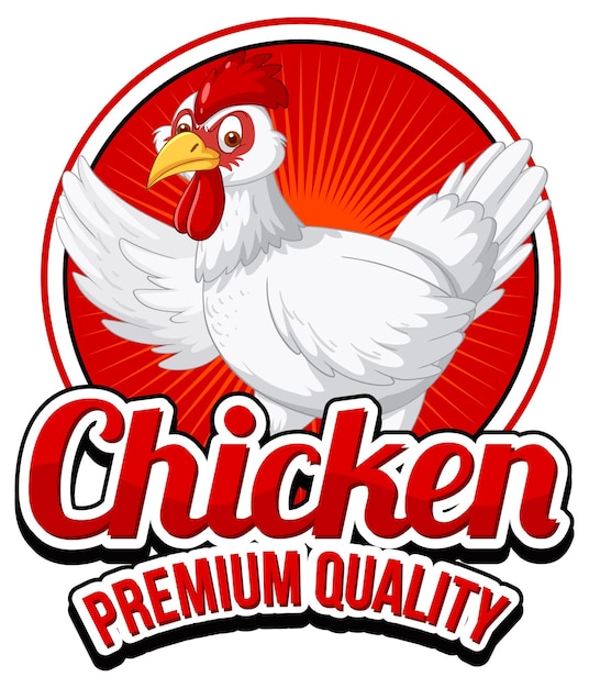 Banner de calidad premium de pollo con un personaje de dibujos animados de pollo