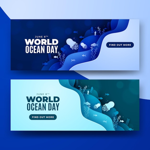 Banner de capas de estilo de papel del día mundial del océano