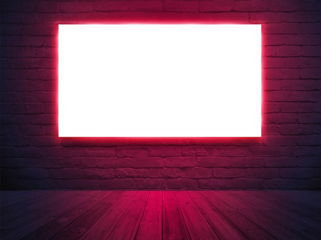 Banner de cartel de pantalla de caja de luz iluminada con pared de ladrillo Vector Premium 
