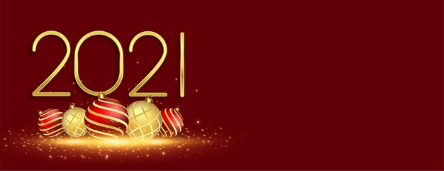 Banner de celebración de año nuevo 2021 con bolas de navidad