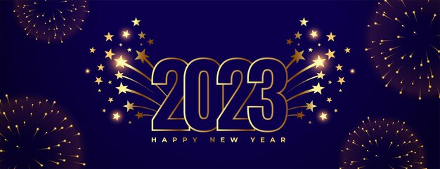 Banner de celebración de año nuevo 2023 con diseño de estrella explosiva