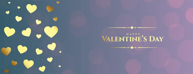 Banner de celebración para el día de san valentín con corazones dorados