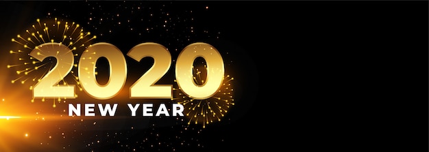 Vector gratuito banner de celebración de feliz año nuevo 2020 con fuegos artificiales