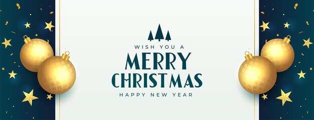 Banner de celebración de feliz navidad con decoración de bola dorada