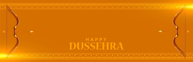 Banner de celebración del festival de dussehra feliz con arco y flecha