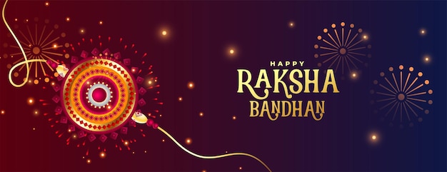 Banner de celebración de raksha bandhan brillante con fuegos artificiales