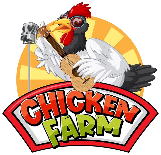 Banner de Chicken Farm con personaje de dibujos animados de pollo