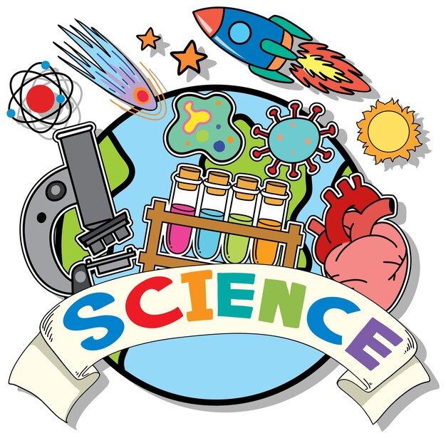 Banner de ciencia con iconos de Doodle