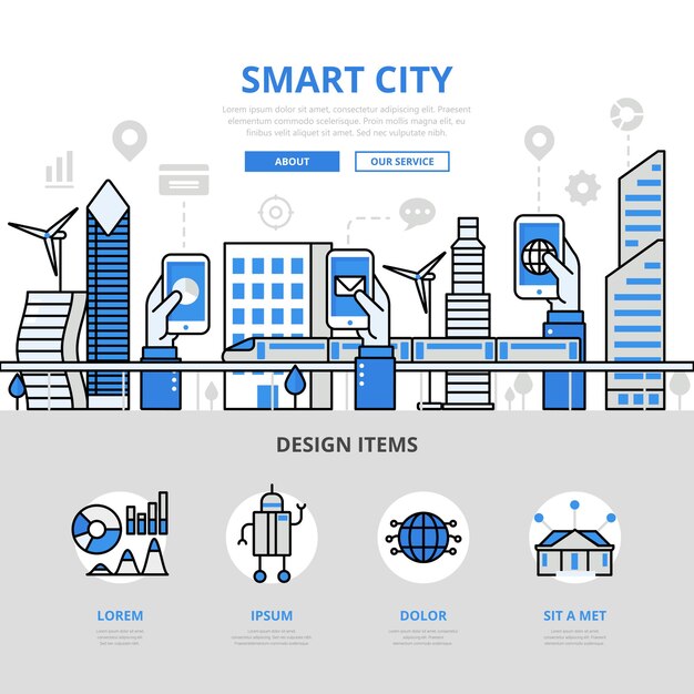 Banner de ciudad inteligente en estilo plano