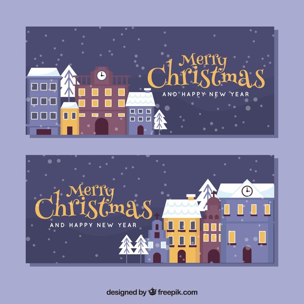 Banner ciudad navidad noche plana
