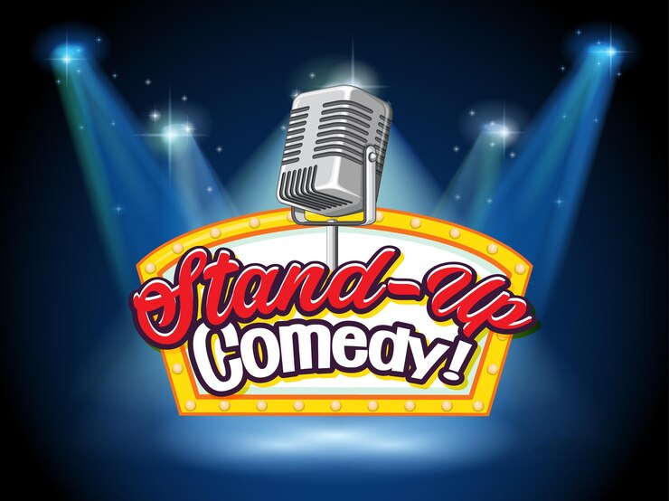 Vector gratuito banner de comedia de pie con micrófono vintage