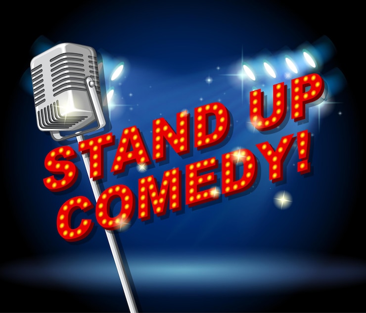 Vector gratuito banner de comedia de pie con micrófono vintage