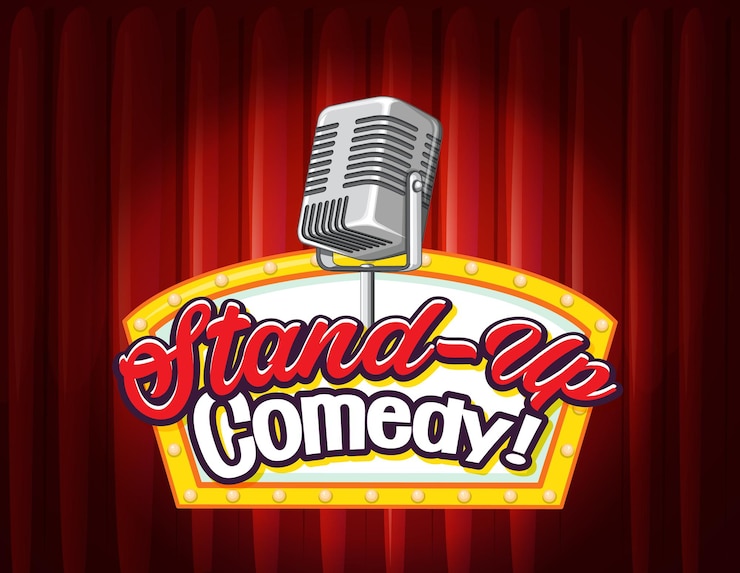 Vector gratuito banner de comedia de pie con micrófono vintage