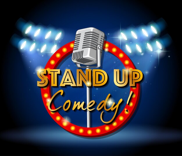 Banner de comedia de pie con micrófono vintage